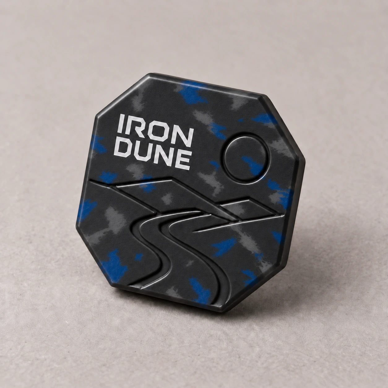 Illustrative recycled plastic lapel pin design
