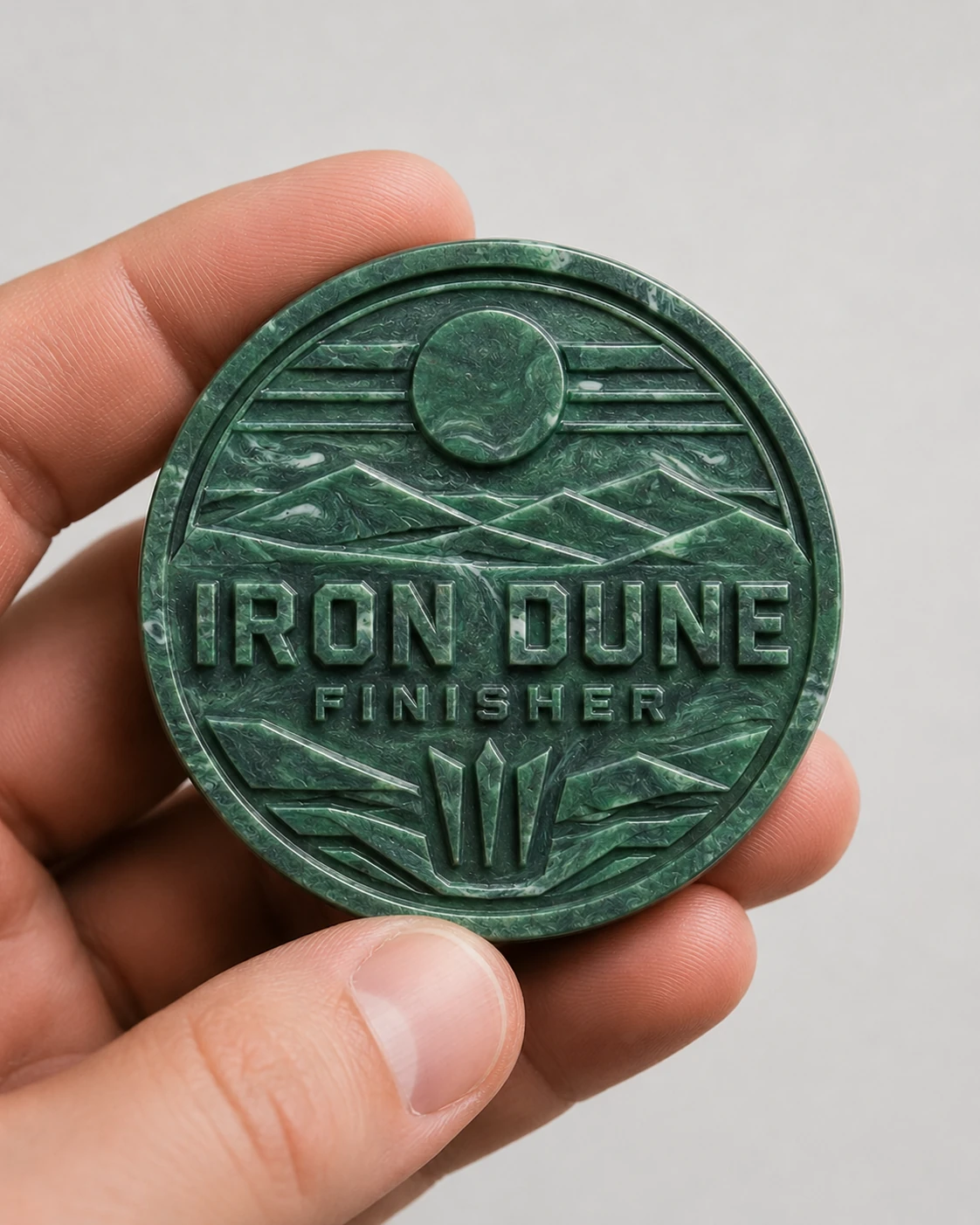 Illustrative recycled plastic coin design